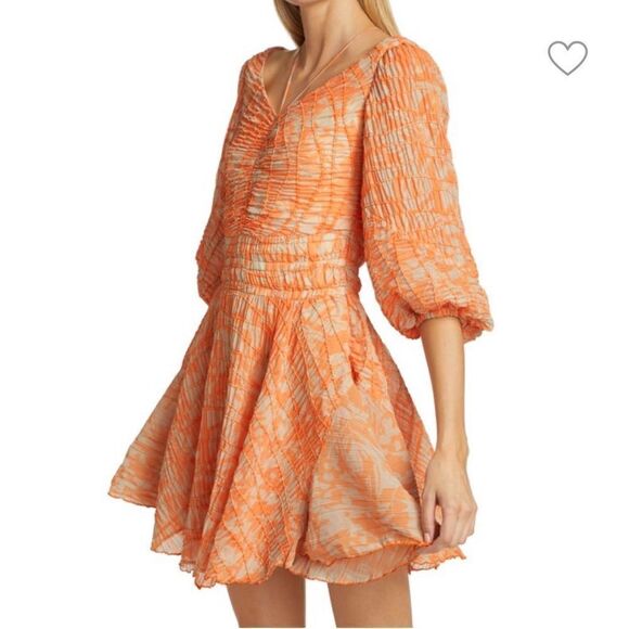 Jonathan Simkhai Chiffon Mini Dress in Orange and Cream, Size Small, NWT - Picture 3 of 12